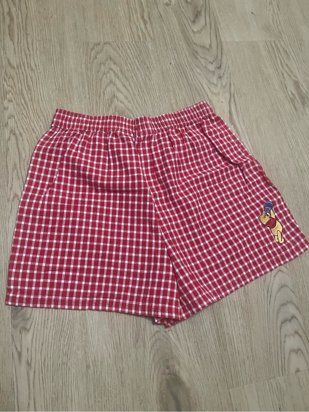 Vintage 1990’s Winnie the Pooh embroidered red gingham shorts by Jerry Leigh